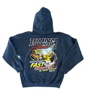 NASCAR Talladega Alabama 2016 Hoodie Heavy LG Gray Fast Cars & Whiskey Glass